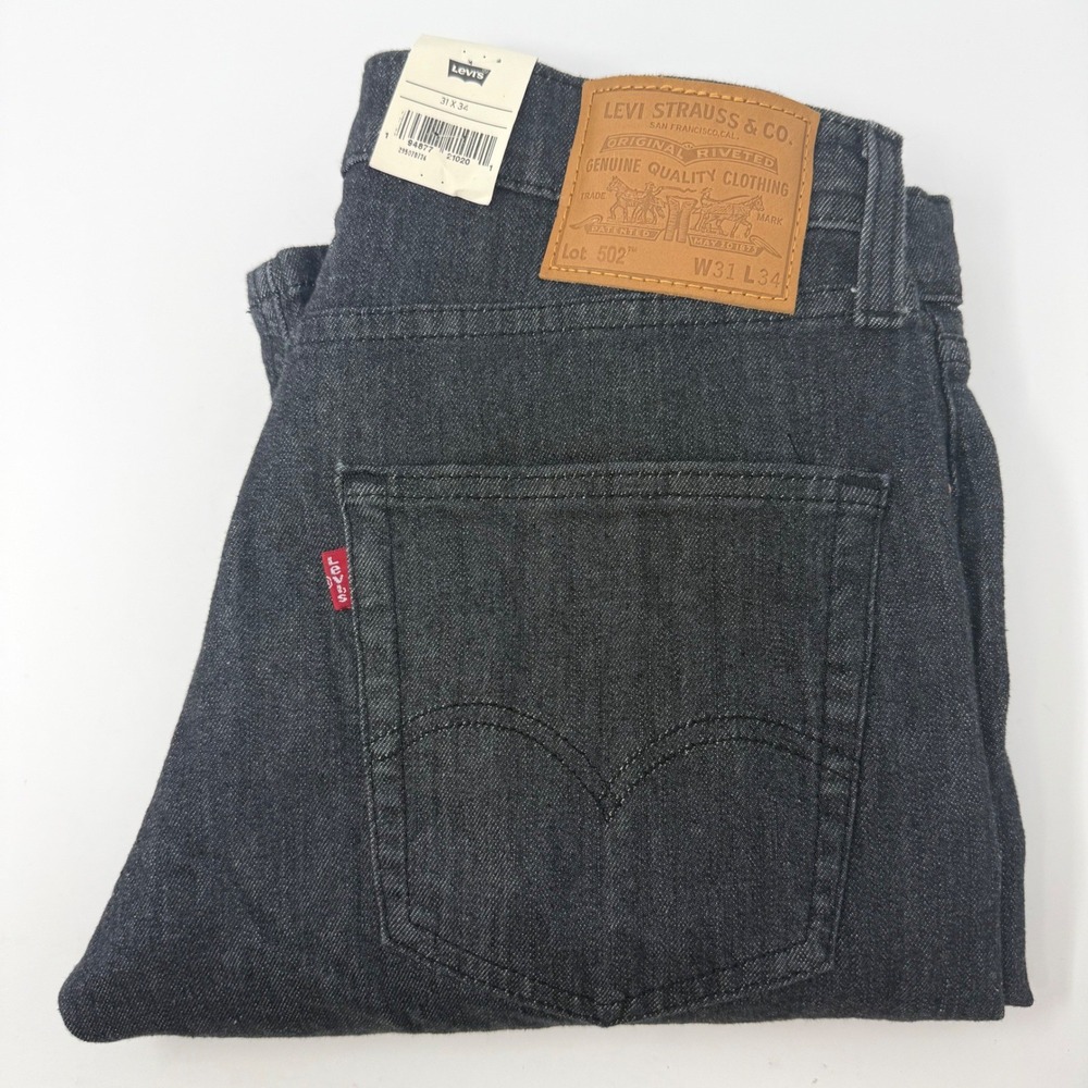 Levis 502 Taper Jeans Mens 31x33 Dark Gray Black Flex Stretch WaterLess NEW